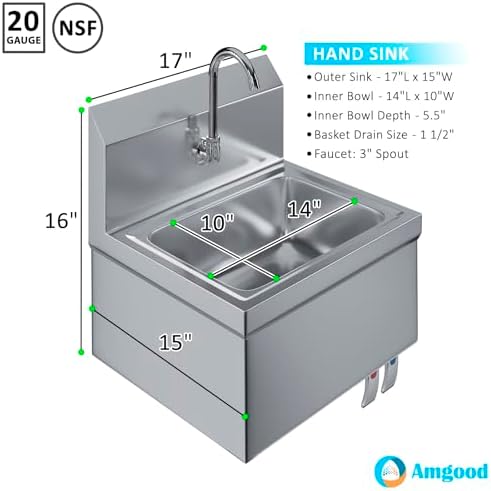 Stainless Steel Hands Free Wall Mounted Hand Sink 17 in. x 15 in. - Image 3