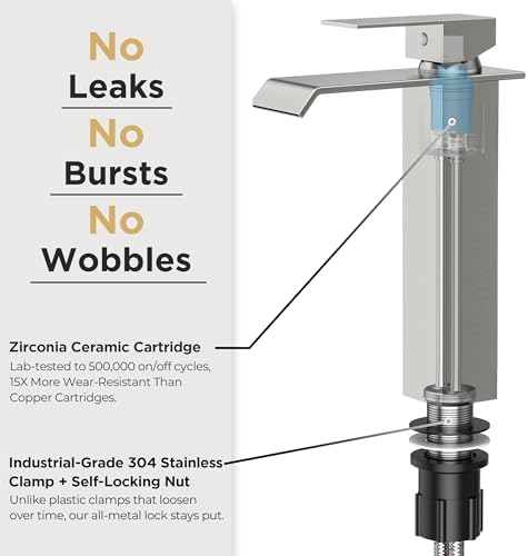 FORIOUS Vessel Bathroom Sink Faucet 1 Hole Single Handle Brushed Nickel - Image 7