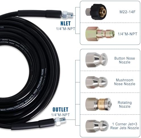 100FT Sewer Jetter Kit for Pressure Washer 5800PSI Drain Cleaner - Image 2