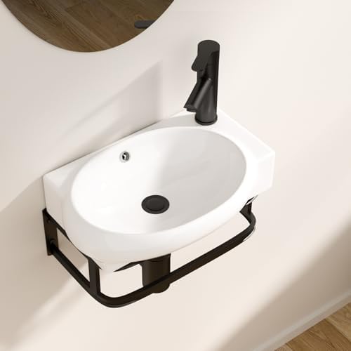 Logmey 17 Inch Wall Mount Corner Bathroom Sink 16.73"x11" Floating Sinks White by Logmey