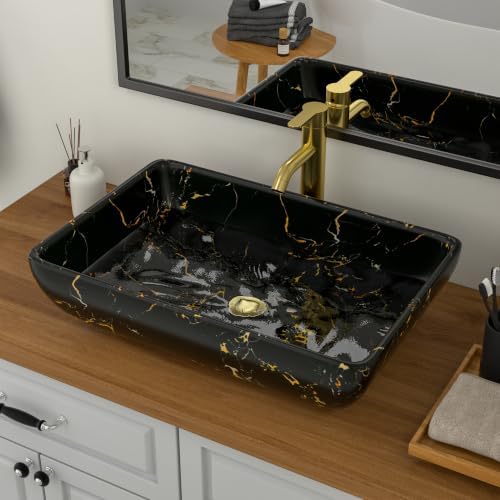 Logmey Rectangle Marble Black Vessel Sink - Image 2
