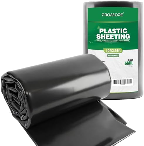 Black Plastic Sheeting 6 Mil 10 x 25 FT, Heavy Duty Polyethylene Sheeting by PROMORE