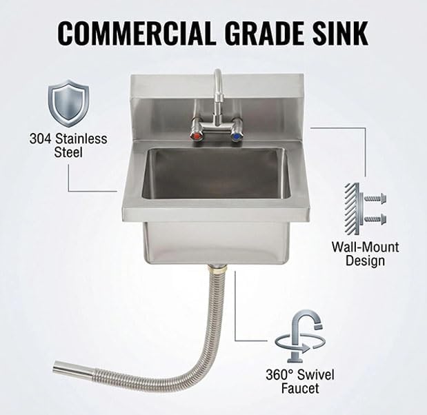 Commercial Hand Sink Stainless Steel, Wall Mount or Drop-in Utility Sink - Image 6