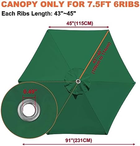 EliteShade USA 7.5FT Replacement Covers 6 Ribs Market Patio Umbrella Canopy - Image 3