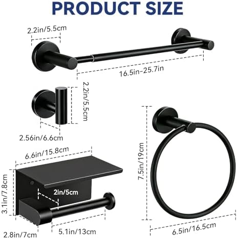 5Pcs Bathroom Hardware Set, Matte Black Bathroom Accessories Set - Image 3