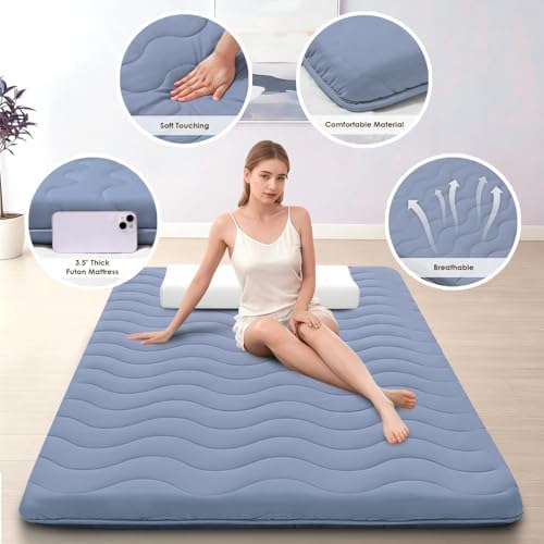 SCHNAUZER HOME Japanese Floor Mattress Futon Mattress Queen 3.5" Thick Blue - Image 2