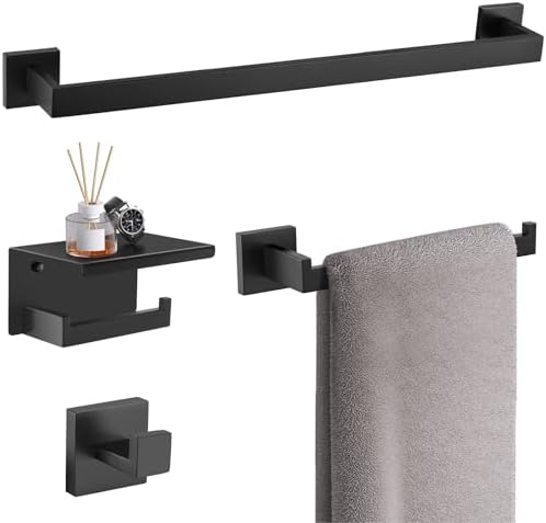 TURS Bathroom Hardware Set Black 4-Piece Towel Bar Set Include 24 Inch Towel by TURS