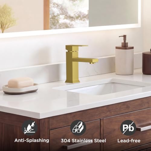 FORIOUS Bathroom Faucet 1 Hole Single Handle Vanity Sink Faucet Gold - Image 3