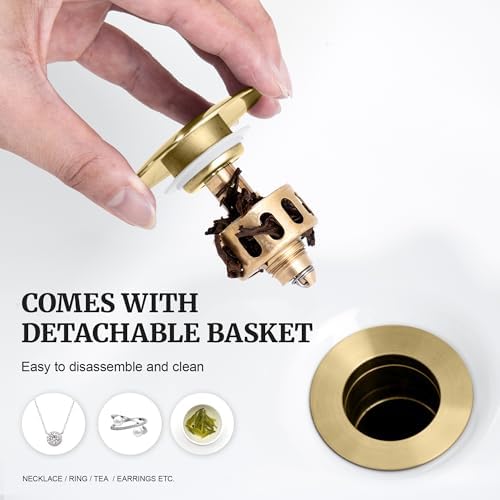 Ultimate Unicorn Pop up Sink Drain, Without Overflow Hole, Brushed Gold - Image 4