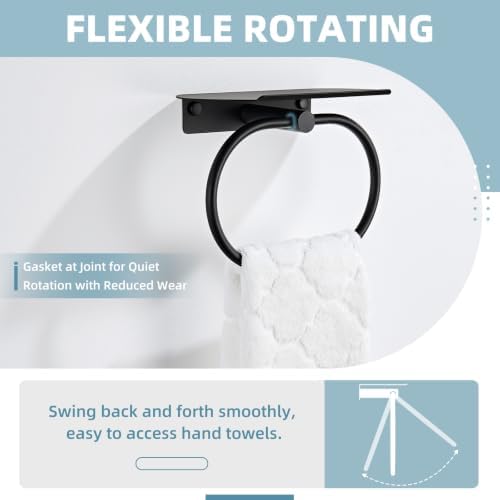 Suyar Oval Towel Ring with Shelf, Bathroom Hand Towel Holder Matte Black - Image 7