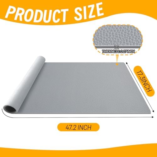 U0U 47.2" x17.3" Workbench Mat, Gery PU Leather Work Bench Mat Top, DIY - Image 2
