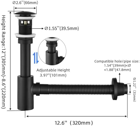 Bathroom Sink P-Trap Complete Set Adjustable Threaded Tube 1-1/4 Bottle Trap - Image 2
