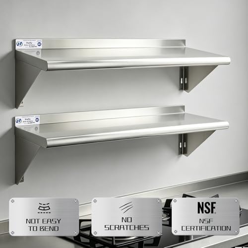 Hally Stainless Steel Shelf 2 Pack Wall Mounted Metal Shelves 12"x48" NSF - Image 4