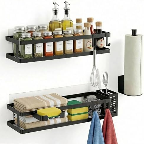 PUSDON 5-in-1 16.5" Extra Long Kitchen Organizer & Shower Caddy Set, Wall Mount by PUSDON