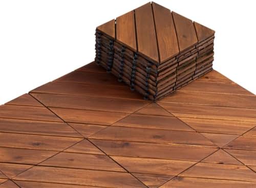 10 PCS Interlocking Deck Tiles, Diagonal Pattern 12"x12" Acacia Wood Outdoor by Unknown