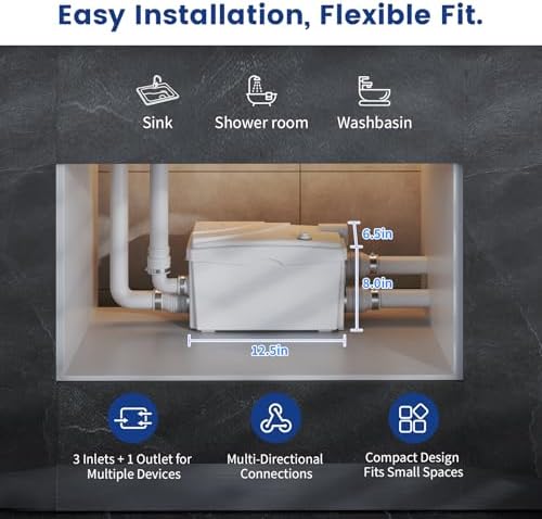 Utility Sink Pump, 1600 GPH Drain System 500W Under-Basin Gray Water Unit - Image 6