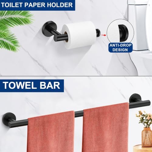 5 Pieces Bathroom Hardware Accessories Set Matte Black, 24Inch Round Towel - Image 4