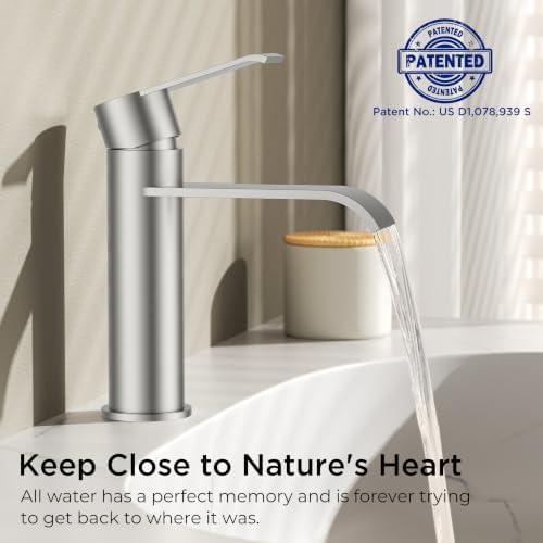 FORIOUS Waterfall Bathroom Faucet Single Hole Brushed Nickel 2 Pack - Image 2