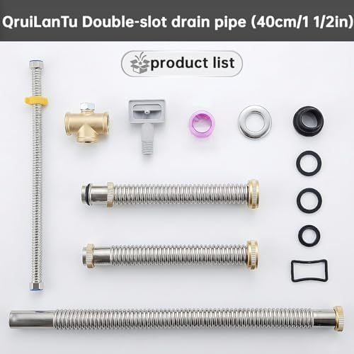 Double Sink Drain Kit, Stainless Steel Corrugated Flexible Drain Hose, - Image 3