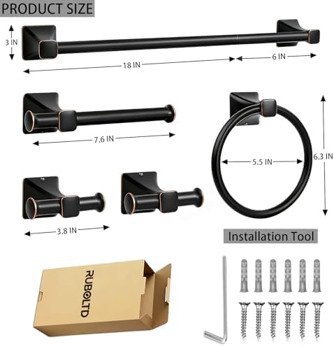 5-Piece Matte Black Bathroom Hardware Set, SUS304 Stainless Steel Wall Mounted - Image 3