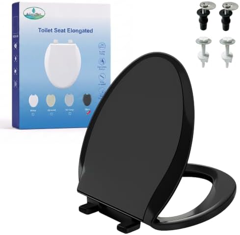 Black Elongated Toilet Seat, 18.5 x 14.2 Inch Durable Plastic Toilet Seat by A%C3%BCnsffer