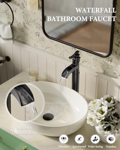 Matte Black Vessel Sink Faucets Waterfall Bathroom Faucet Single Handle - Image 2