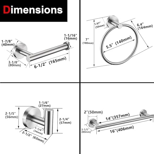 5 Pieces Brushed Nickel Bathroom Hardware Set Include 16inch Towel Bar - Image 7