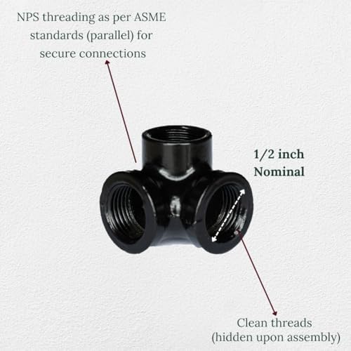 1/2" 3-WAY ELBOW Industrial Threaded Black Iron Pipe Fittings; Black Semigloss - Image 3
