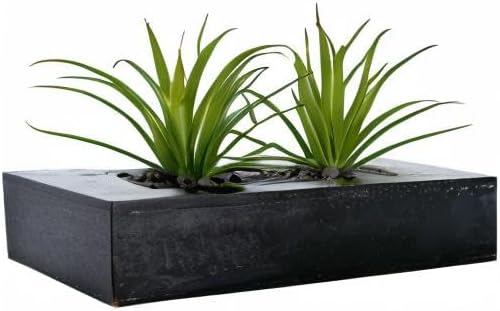 MyGift 10 Inch Fake Green Grass Plant in Rectangular Black Wood Planter | Faux - Image 8