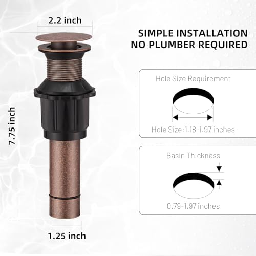 Pop Up Bathroom Sink Drain Assembly Without Overflow - Image 5