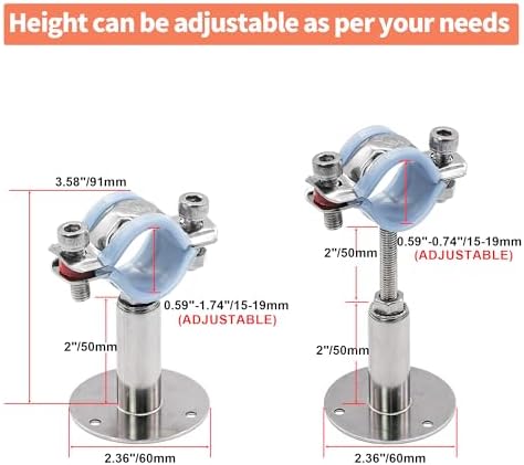 AKIHISA 2 Pcs 304 Stainless Steel Pipe Supports, Wall Mount Ceiling Mount Pipe - Image 2