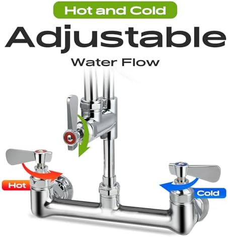 Commercial Sink Faucet with Sprayer 8 Inch Center Wall Mount Kitchen Sink - Image 7