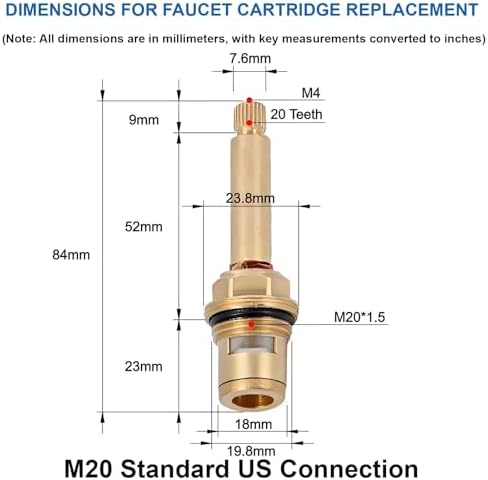 Brass Faucet Cartridge Replacement Kit M20 x 1.5 Ceramic Valve Pair - Image 2