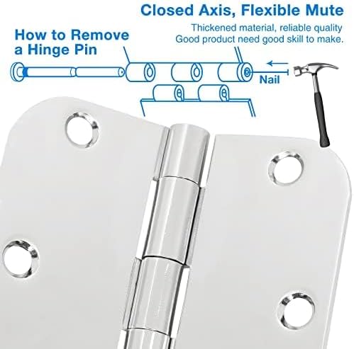 TDCHINGES Rounded Door Hinges 3.5" X 3 1/2 Inch Polished Chrome 5/8" Radius | 6 - Image 4