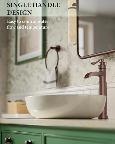 Vessel Sink Faucet Copper Tall Bathroom Faucets Waterfall Single Handle - Image 3