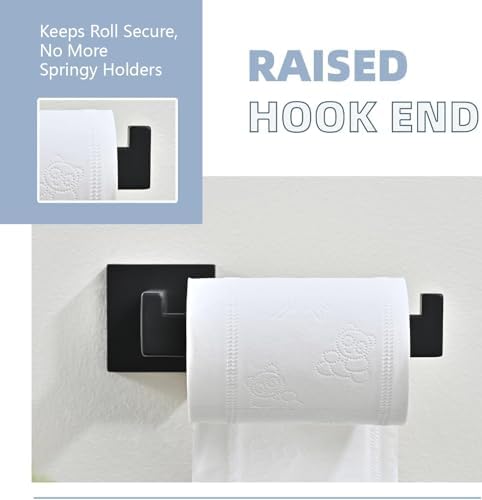 Toilet Paper Holder Set with 2 Square Robe Hooks, Matte Black - Image 6