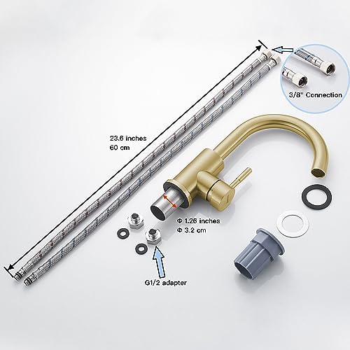 Wet Bar Sink Faucet Single Hole Brushed Gold, Modern Single Handle Bathroom - Image 6