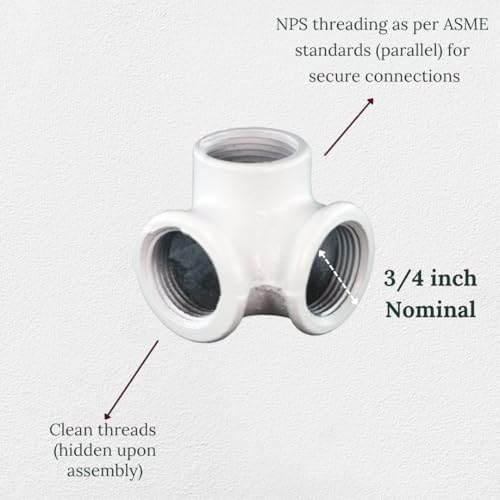 3/4" 3-WAY ELBOW Industrial Threaded Black Iron Pipe Fittings; White Satin - Image 3
