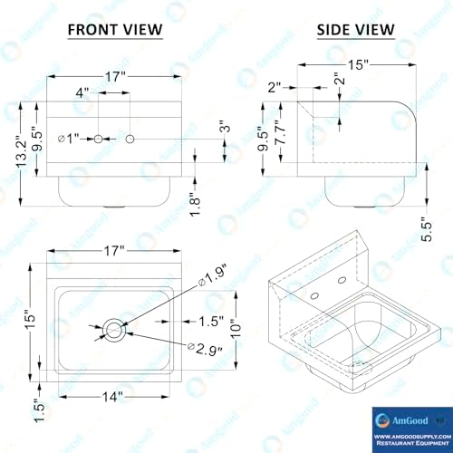 Stainless Steel Wall Mounted Hand Sink 17 in. x 15 in. - Image 4