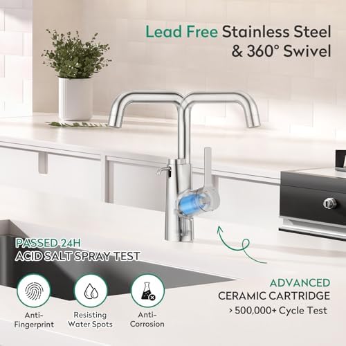 CREA Kitchen Faucets with Soap Dispenser, Swivel Right Angle Spout Bar Sink - Image 4