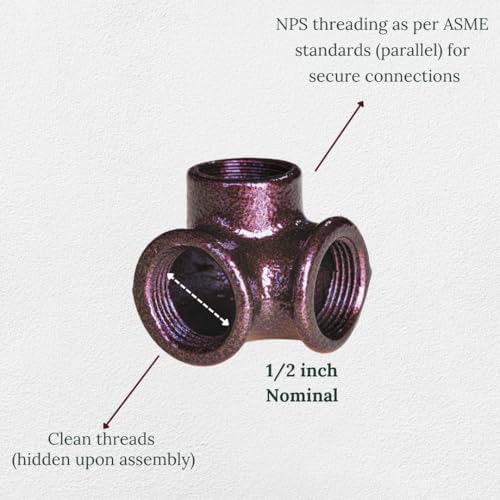 1/2" 3-WAY ELBOW Industrial Threaded Black Iron Pipe Fittings; Hammered Bronze - Image 3