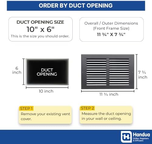 Fits 10x6 Duct Opening | Steel Return Air Grille by Handua | Vent Cover Grill - Image 2