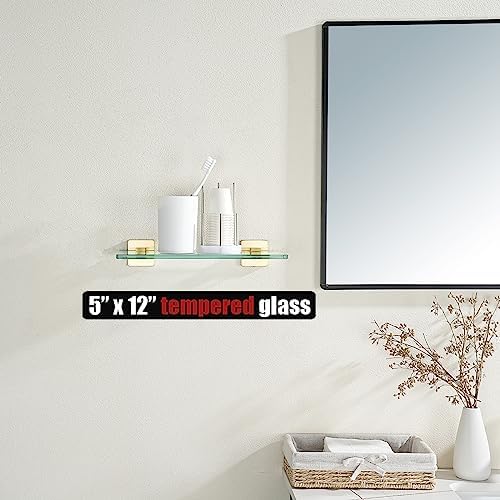 JQK Bathroom Glass Shelf Gold, Tempered Glass Shower Storage 12 by 5 inches - Image 2
