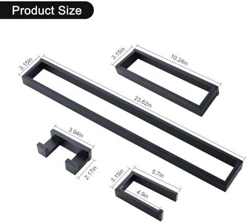 Black Towel Bar Set, 4-Pieces Bathroom Hardware Set Modern Bathroom Towel - Image 6
