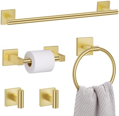Lairuier Brushed Gold Bathroom Accessories, Towel Bar Set Wall Mounted by LairuierBathroomHardwareSet
