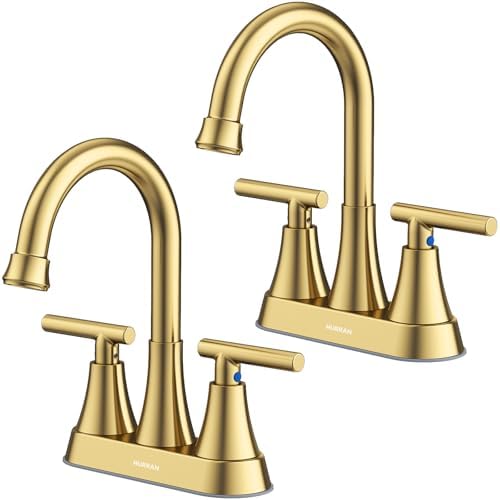 Brushed Gold Bathroom Faucets, Hurran 4 inch Centerset 2-Handle Lead-Free by Hurran
