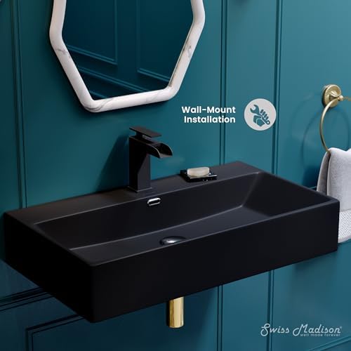 Swiss Madison Claire 30” Rectangle Wall-Mount Bathroom Sink in Matte Black - Image 2