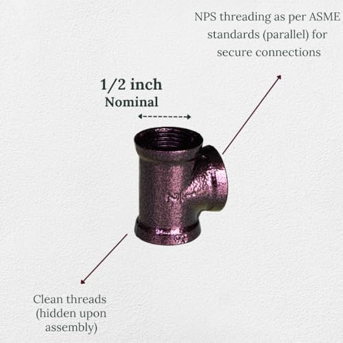 1/2" TEE Industrial Threaded Black Iron Pipe Fittings; Hammered Bronze Finish - Image 3