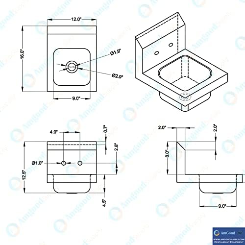 AmGood Stainless Steel Wall Mount Hand Sink | NSF | Commercial Hand Washing - Image 5
