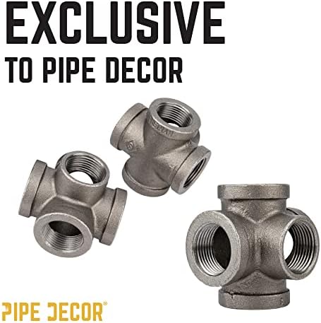 PIPE DECOR 1" 5-way Cross Fitting, Malleable Iron, Fits One Inch Diameter Black - Image 7